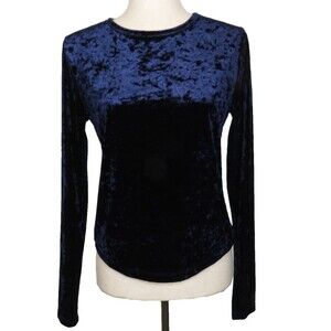 Forever 21 Navy Crushed Velvet Long Sleeve Whimsigoth 90's Top Size Medium